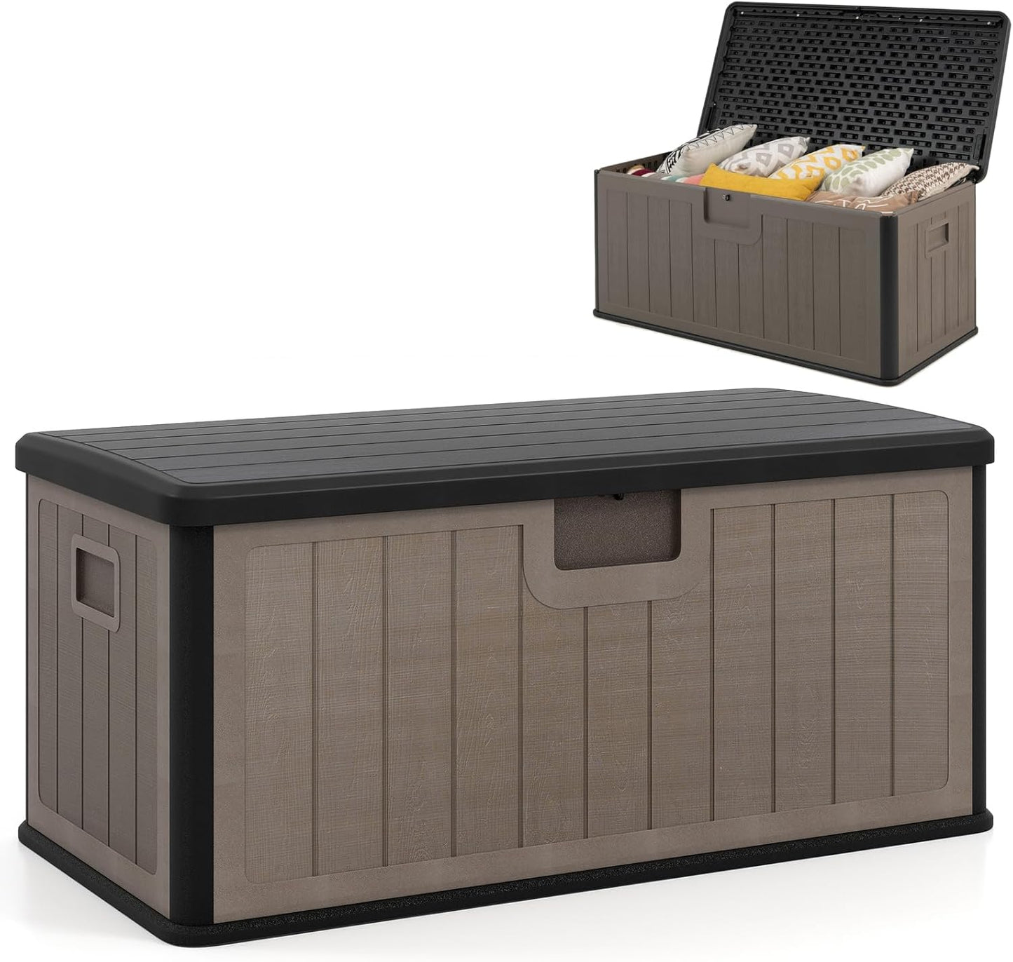 380L Waterproof Resin Deck Box Bench with Lockable Lid & Side Handles
