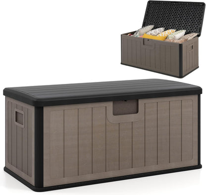 380L Waterproof Resin Deck Box Bench with Lockable Lid & Side Handles