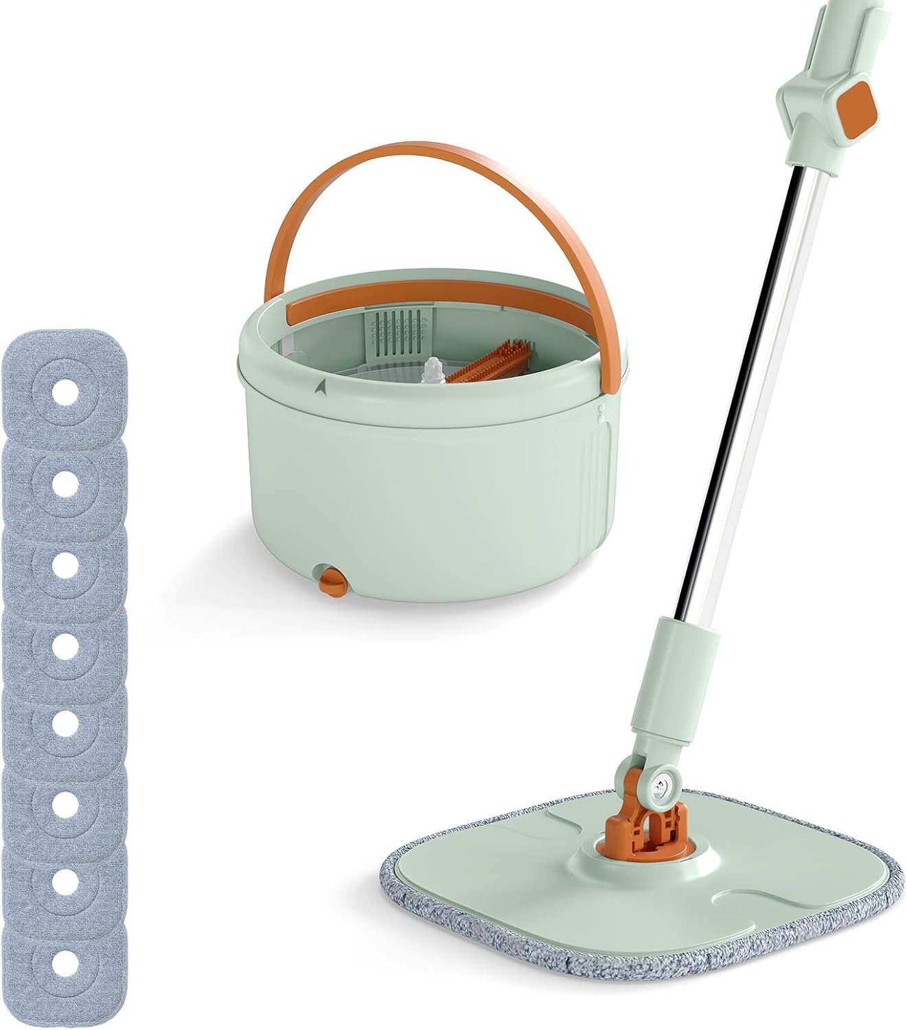 Flat Floor Mop and Bucket System with Washable Microfiber Pads