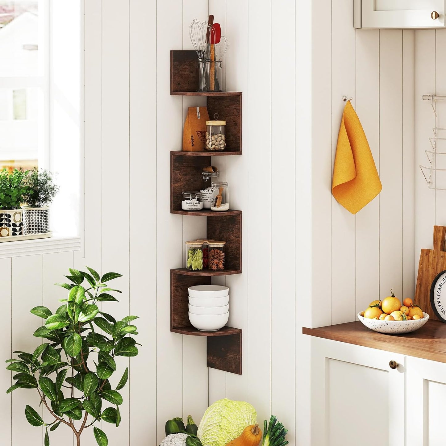 5-Tier Corner Shelf Wall Mount Floating Corner Bookshelf Corner Ladder Shelf