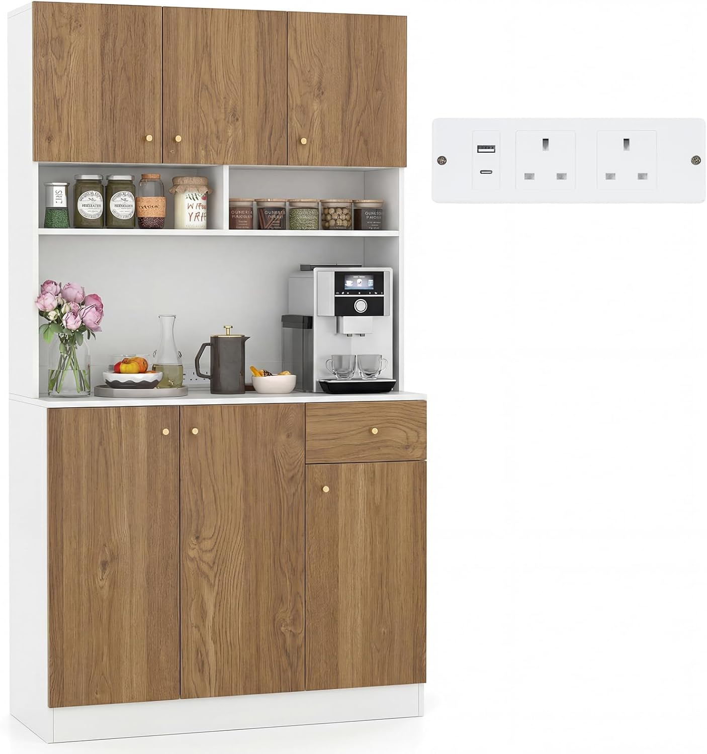 6 Door Buffet Pantry Storage Cabinet with Outlets