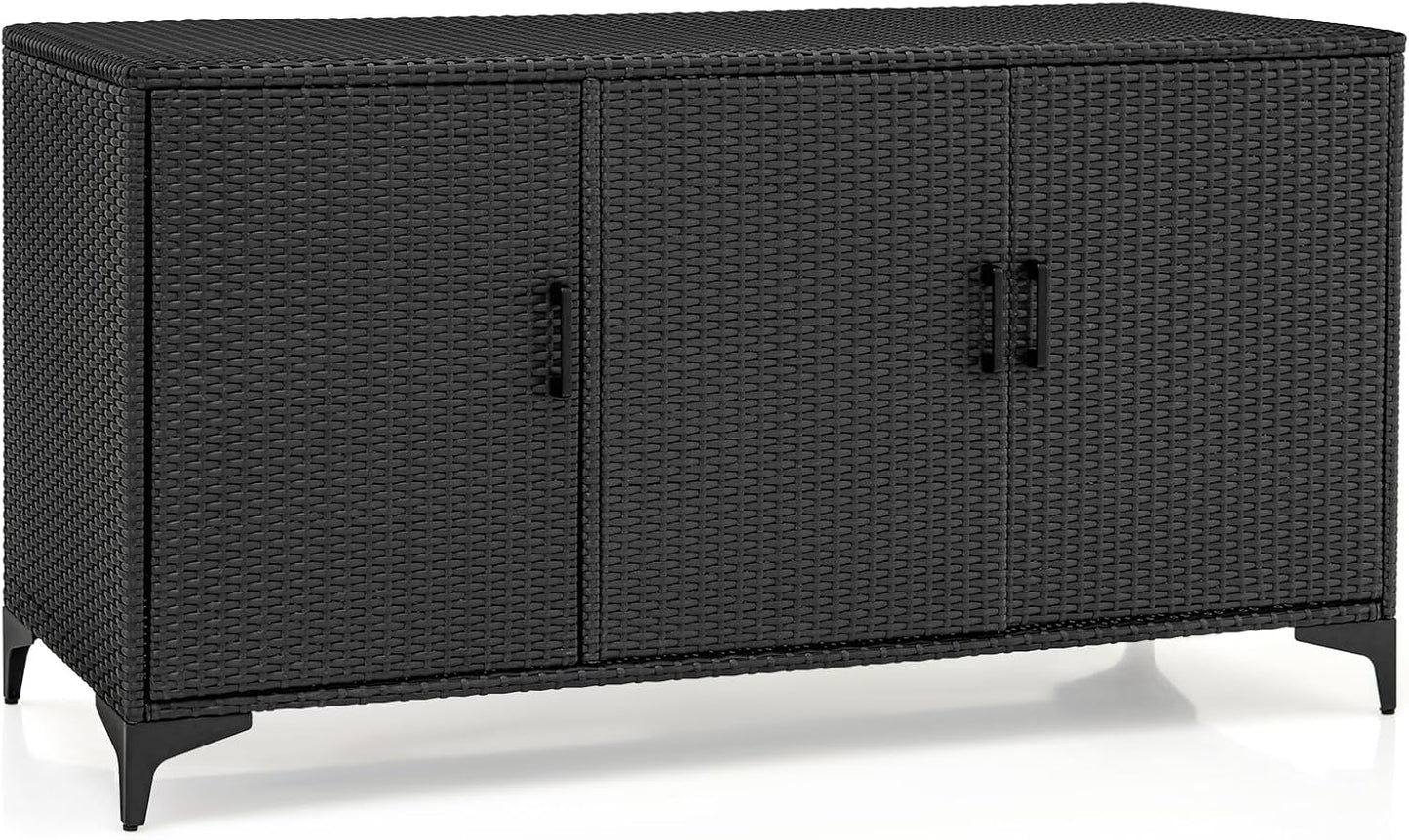 318 L Patio Wicker Storage Cabinet Deck Box with Removable Shelves