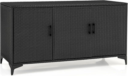 318 L Patio Wicker Storage Cabinet Deck Box with Removable Shelves