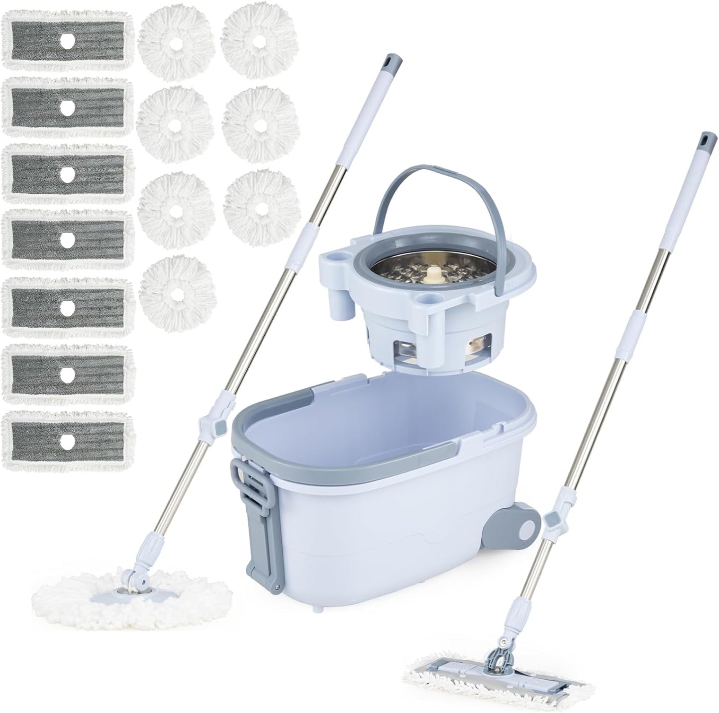 Mop and Bucket Set Hands-Free Washing with Dual Tank Design