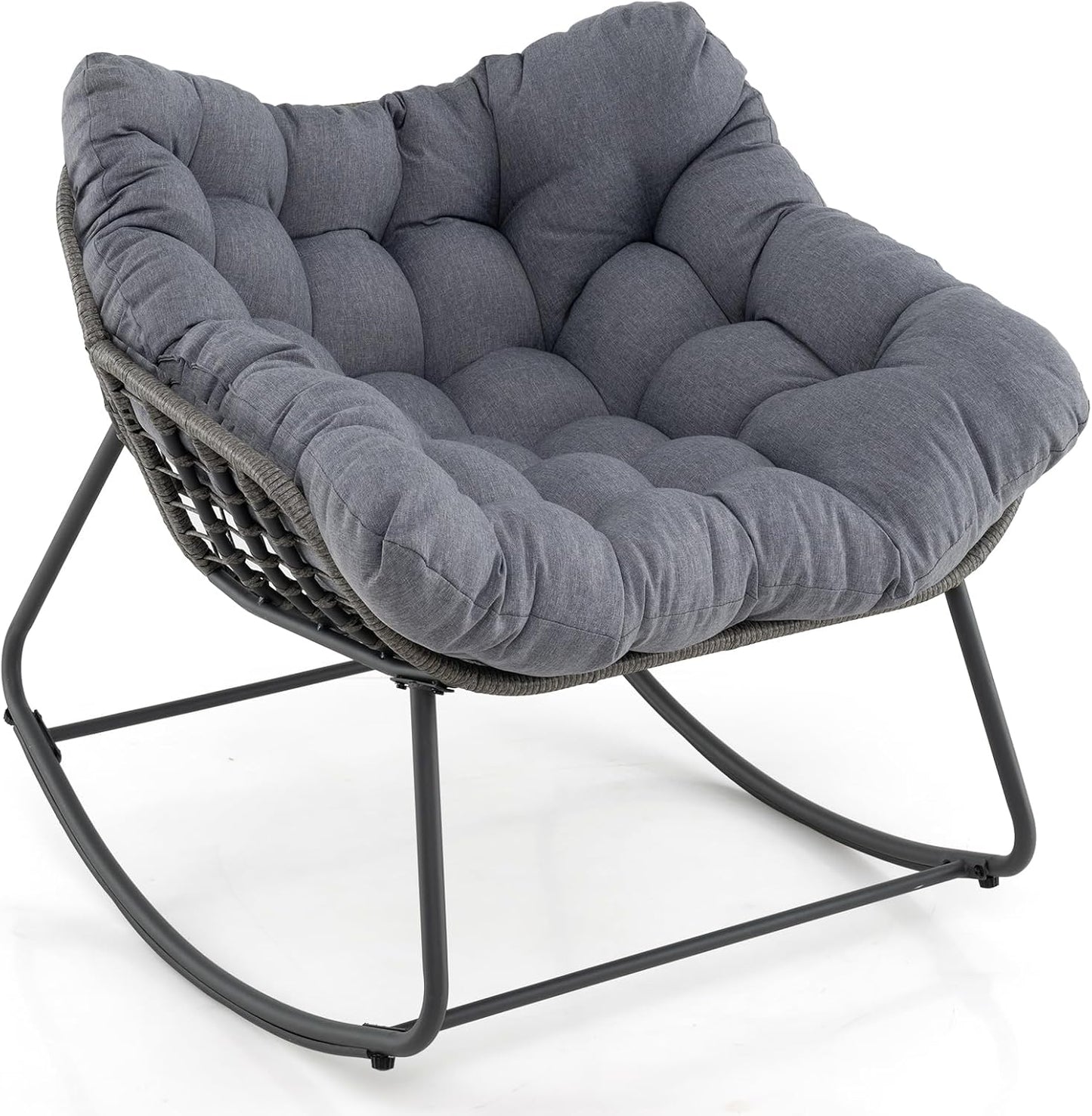 Oversized Patio Wicker Egg Chair with Thick and Removable Cushion