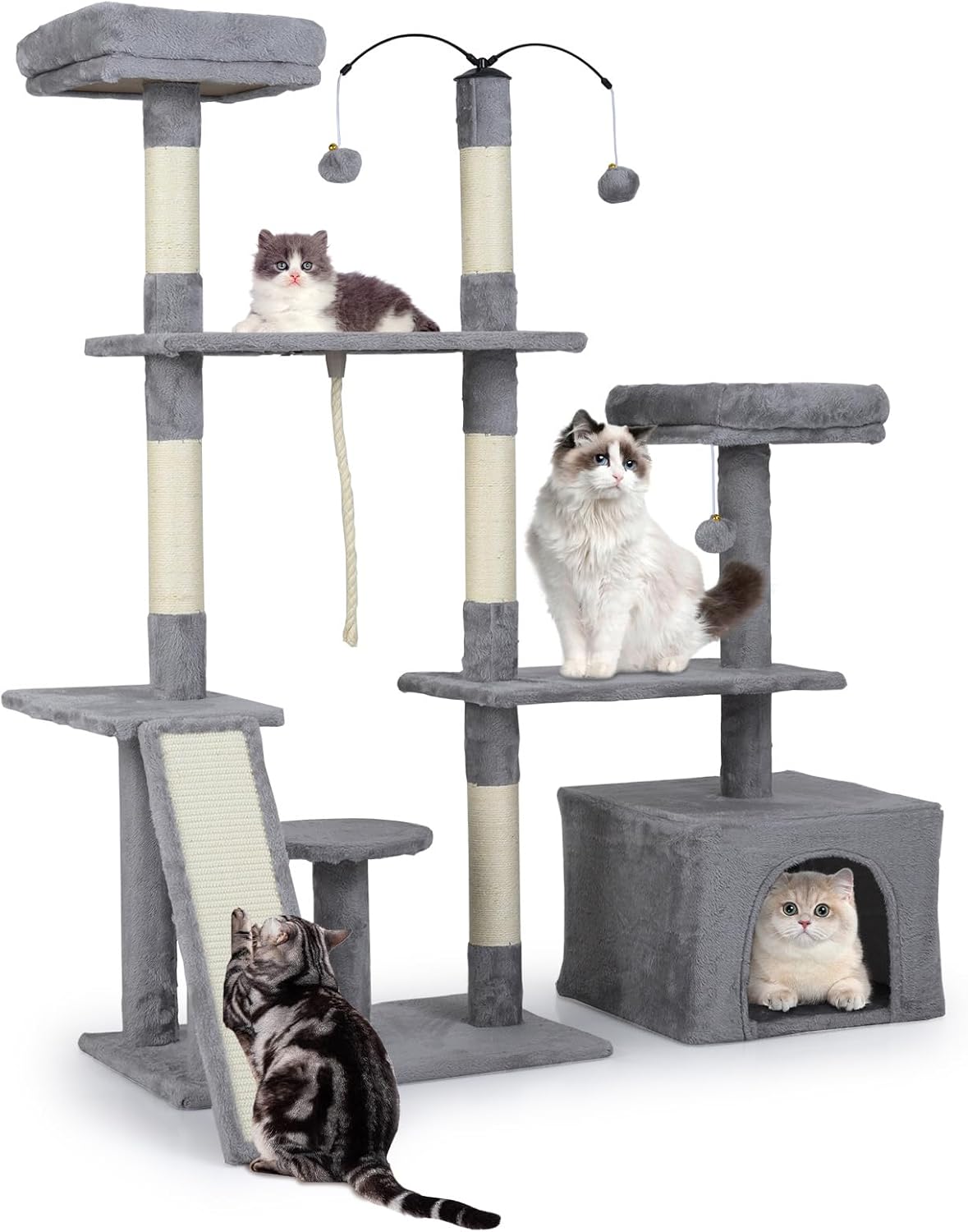 Cat Tree, 136cm Tall Multi-Layer Cats Tower with 2 Padded Perches