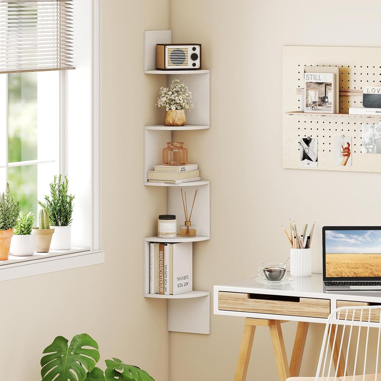 5-Tier Corner Shelf Wall Mount Floating Corner Bookshelf Corner Ladder Shelf