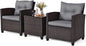 Metal Frame Garden Coffee Table and Sofa Chairs Set with Cushions