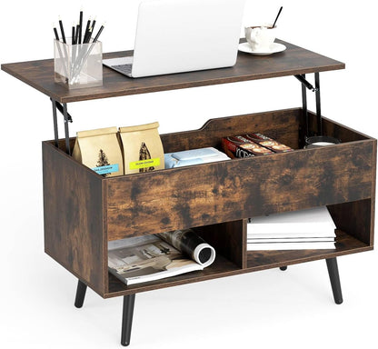 Lift Up Top Coffee Table with Hidden Storage Compartment and Open Shelf
