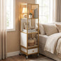 4-Tier Rotating Bookshelf, 360° Spinning Bookcase Tower with Wheels and Removable Fabric Storage Drawer