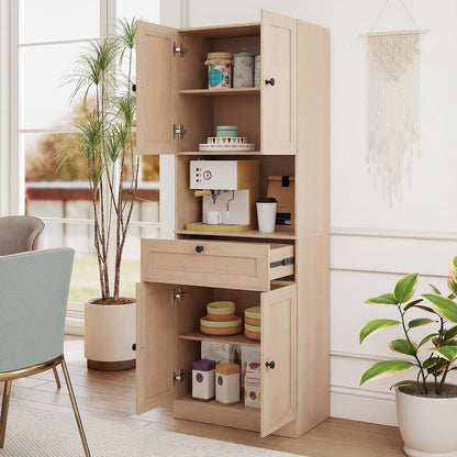 171.5cm Tall Kitchen Cupboard, 4-Door Pantry Storage Cabinet with Adjustable Shelf