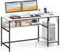 140 x 60 CM Computer Desk with Charging Station Home Office PC Desk with 4 Power Outlets and 2 USB Ports