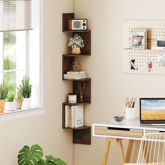 5-Tier Corner Shelf Wall Mount Floating Corner Bookshelf Corner Ladder Shelf