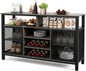 GiantexUK Kitchen Storage Cabinet, Wooden Buffet Sideboard with Wine Racks, Glass Holders, Metal Mesh Doors & Shelves