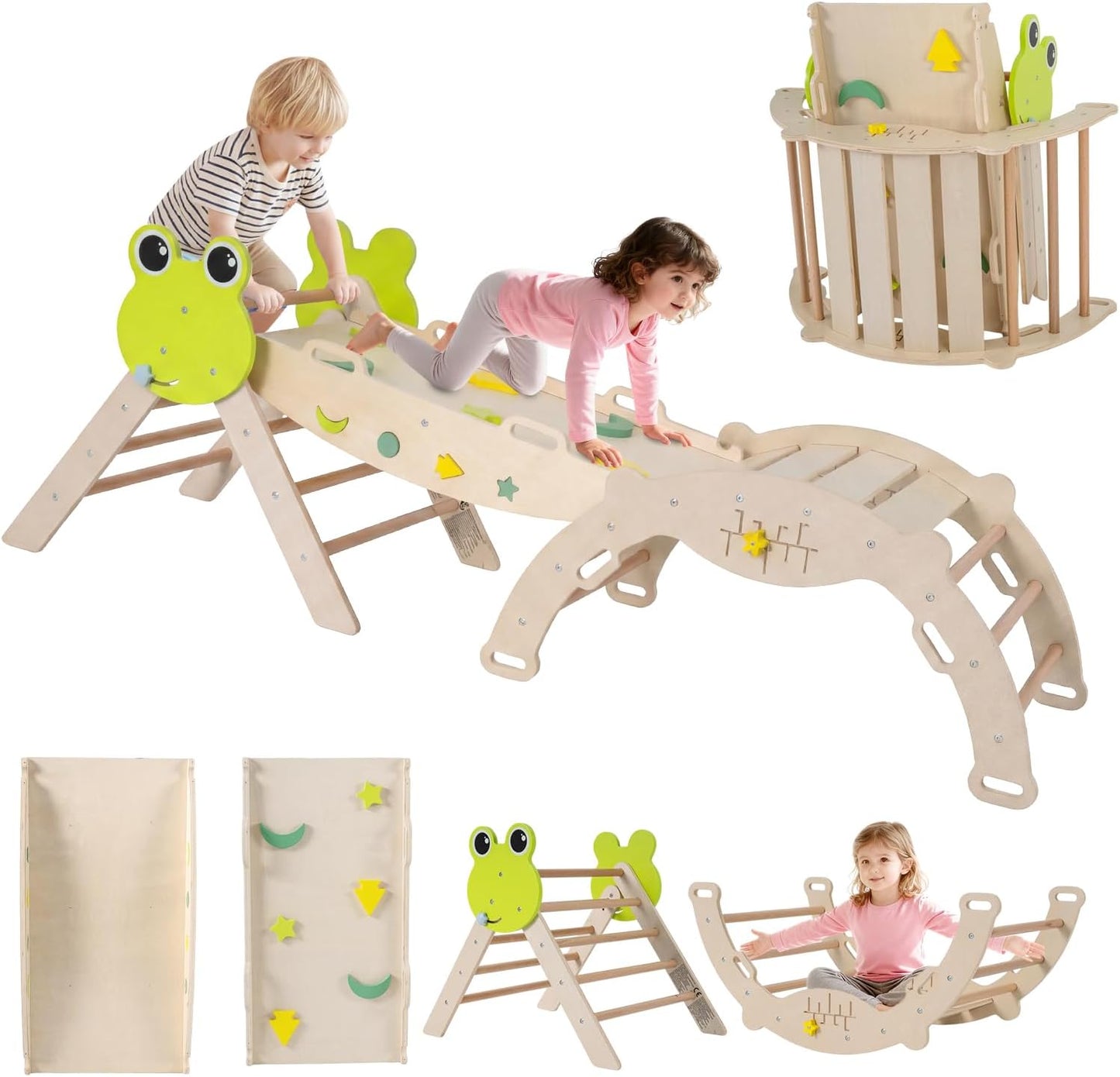 Kids Climbing Frame, Toddler Climbing Set with Arch, Reversible Ramp