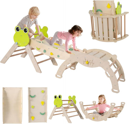 Kids Climbing Frame, Toddler Climbing Set with Arch, Reversible Ramp