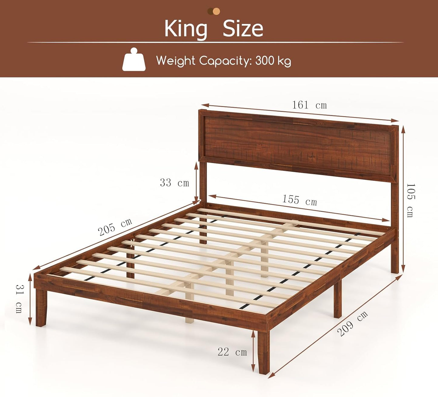 Bed Frame with Headboard and Slats Support