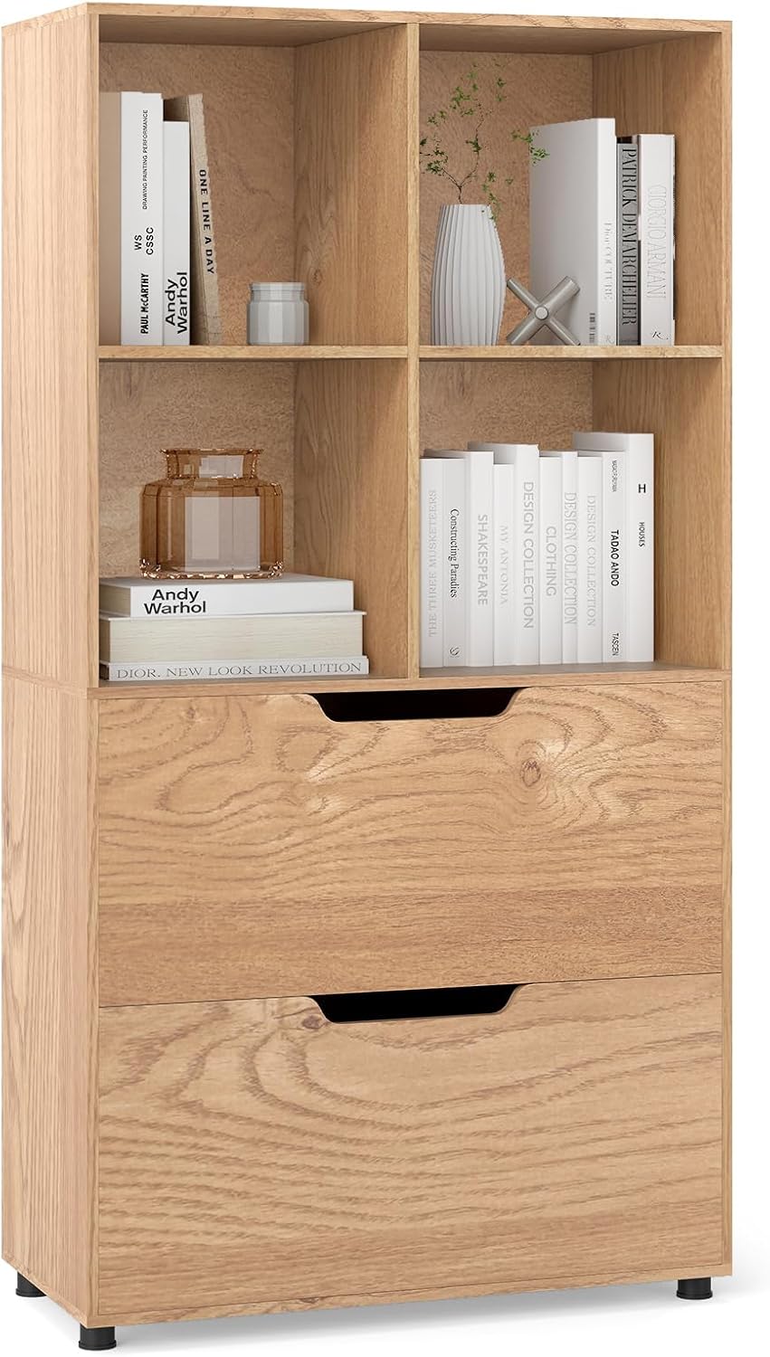 130cm Tall Bookcase, Wooden Cube Bookshelf Storage Cabinet