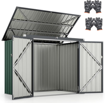 6 x 3 FT Garden Storage Shed, Galvanized Metal Trash Can Garden Shed with Top Flip Cover