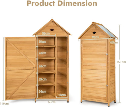 Wooden Garden Shed Tool Storage Cabinet with 5 Shelves