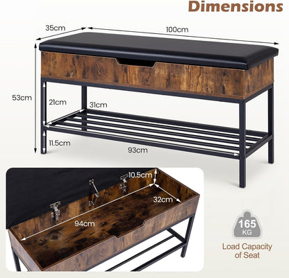 100cm Flip-Top Shoe Bench with Padded Seat, Hidden Storage, Shelf
