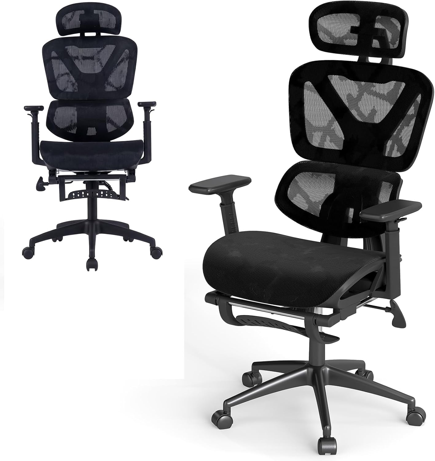 Mesh Office Chair, Ergonomic High Back Swivel Computer Desk Chair with Lumbar Support and Retractable Footrest