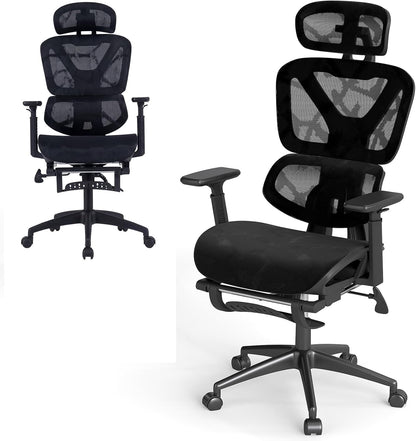 Mesh Office Chair, Ergonomic High Back Swivel Computer Desk Chair with Lumbar Support and Retractable Footrest