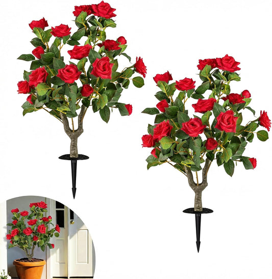Artificial Flower Tree Set of 2, Fake Shrub Plants with Spikes