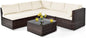 6 PCS Corner Patio Conversation Sofa Set with Tempered Glass Table and Cushions