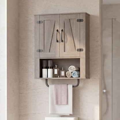 Bathroom Wall Cabinet Farmhouse Wall Mounted Organizer with 2 Barn Doors