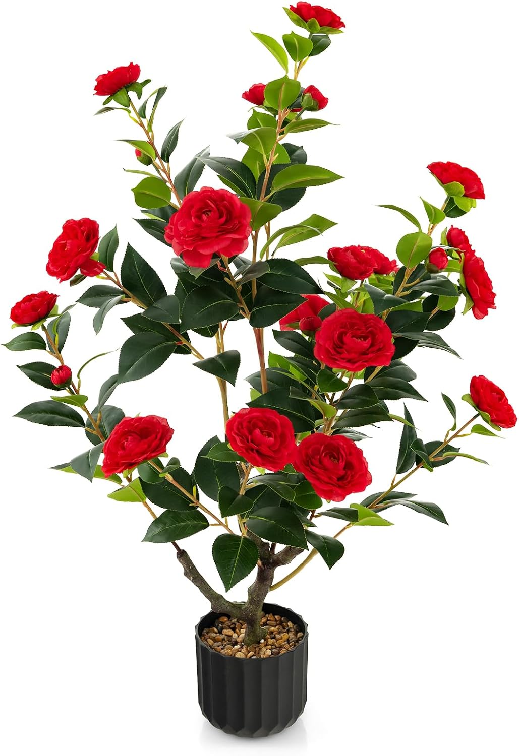 95cm Artificial Camellia Tree with Flowers and Rain-Flower Pebbles