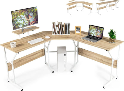 L-Shaped Computer Desk, 225cm Convertible Double Study Writing Workstation