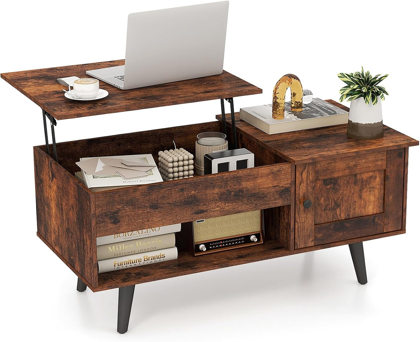 Wooden Lift Up Top Coffee Table with Hidden Storage Compartment