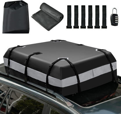 GiantexUK 15 Cubic Feet Car Roof Bag, Waterproof Cargo Top Carrier with Non-Slip Mat, Combination Lock, 6 Door Hooks & Straps
