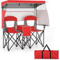 Outdoor Portable Double Folding Camping Chair with Roll-up Shade