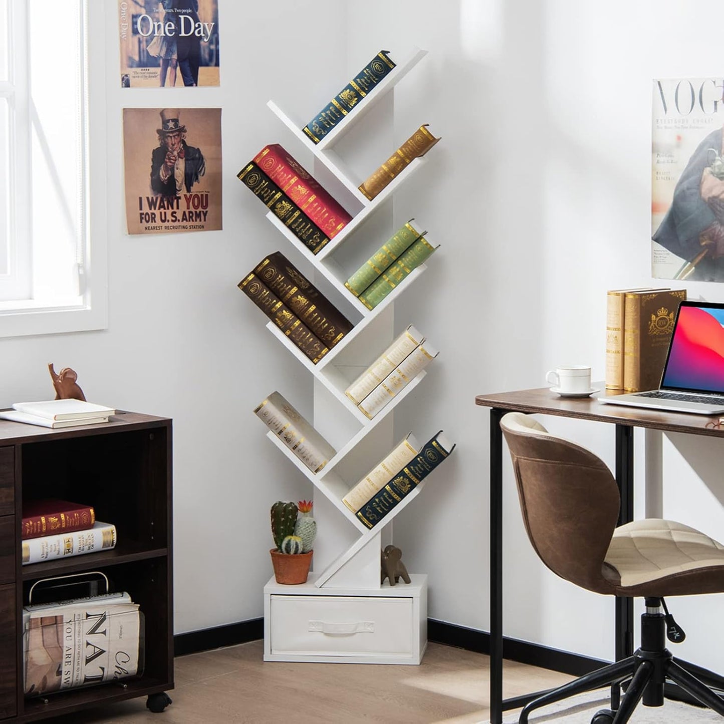 10-Tiers Floor Standing Wooden Bookcase Storage Shelving Unit