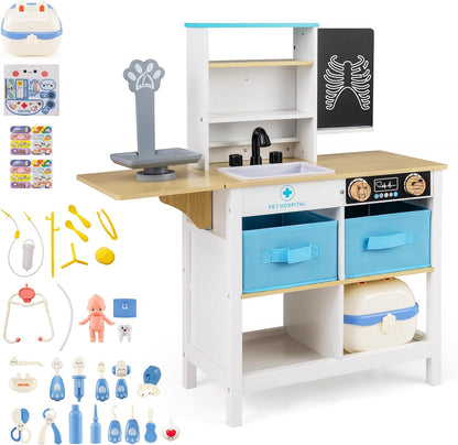 Wood Medical Center Toy Set with Blackboard and Pet Scale for Boys Girls