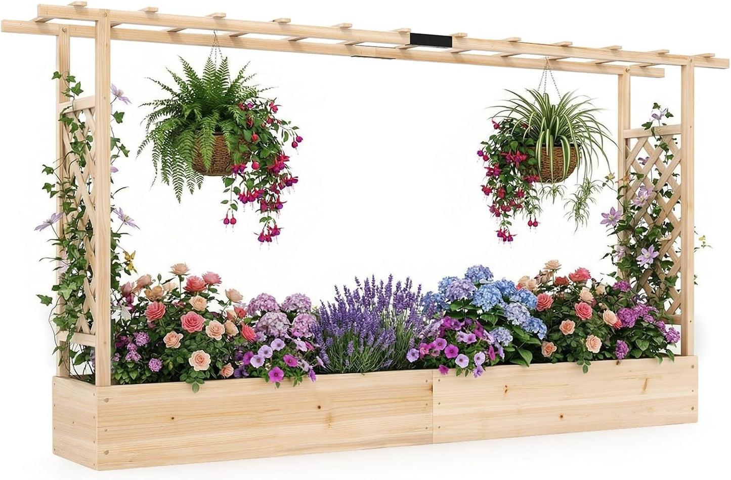 Garden Planter with Trellis, Hanging Roof and Drainage Holes