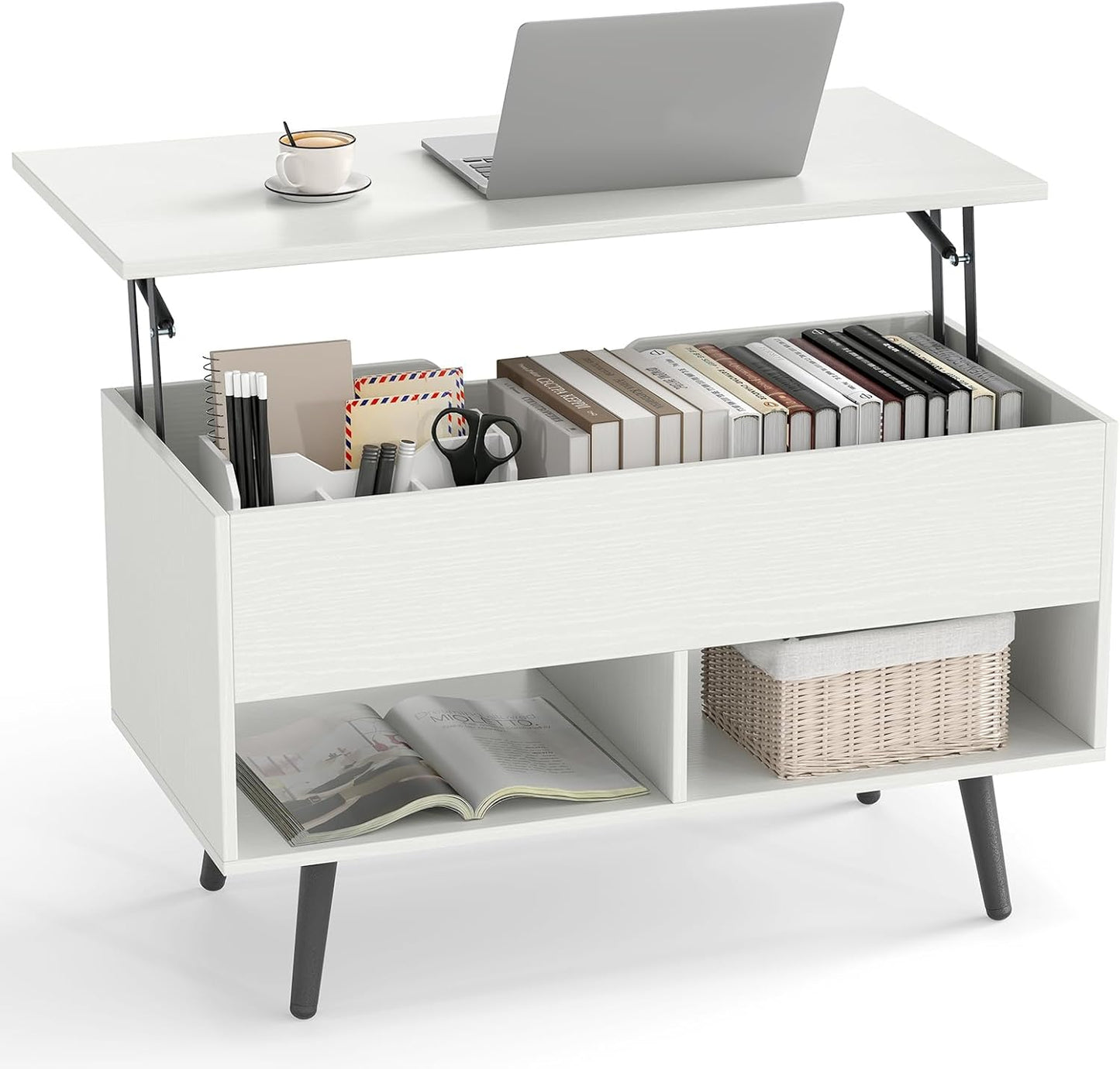 Lift Up Top Coffee Table with Hidden Storage Compartment and Open Shelf