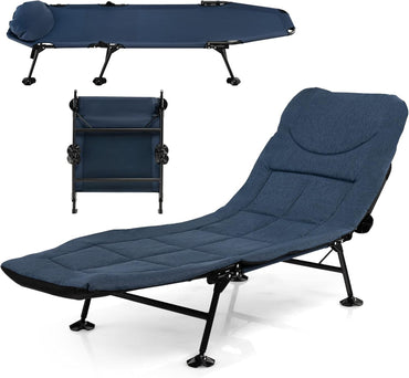 Giantex Folding Camping Bed Outdoor Sleeping Cot with Detachable Mattress 6-Position Adjustable Backrest