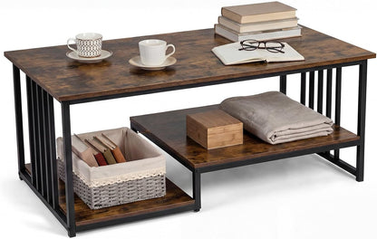 Faux Marble Coffee Table with Open Storage Shelf