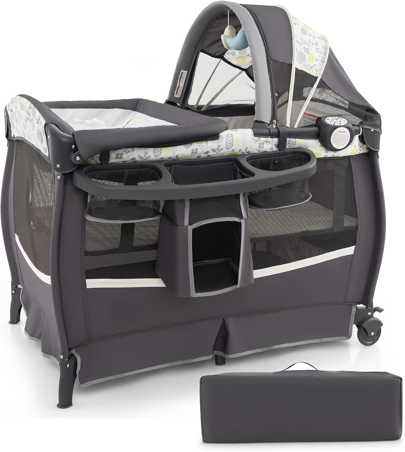 Portable Baby Bed Playard with Adjustable Canopy, Changing Table