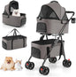 Double Pet Stroller, 4 Wheels Foldable Dog Pushchair Cat Buggy
