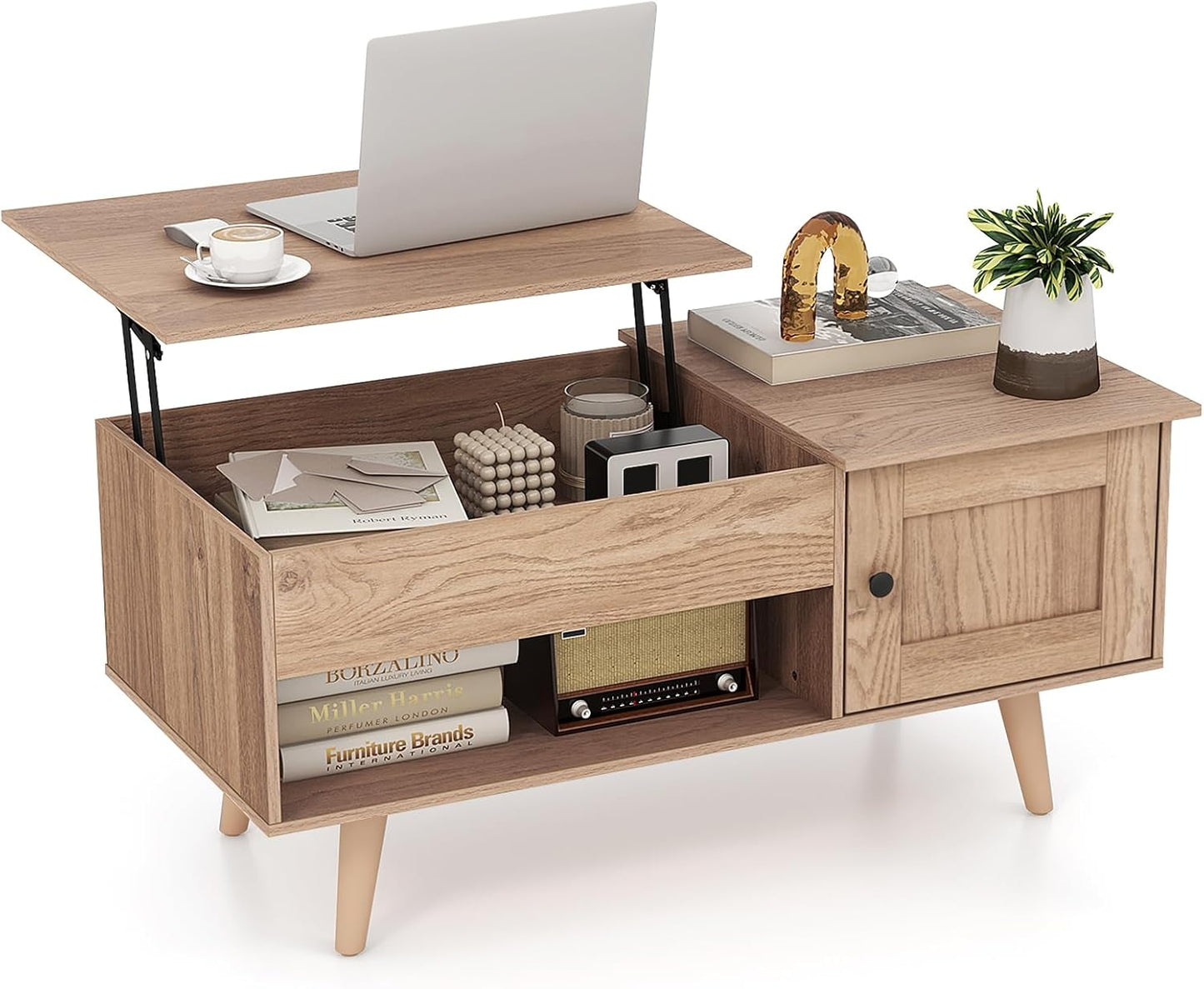 Wooden Lift Up Top Coffee Table with Hidden Storage Compartment