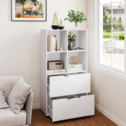 130cm Tall Bookcase, Wooden Cube Bookshelf Storage Cabinet
