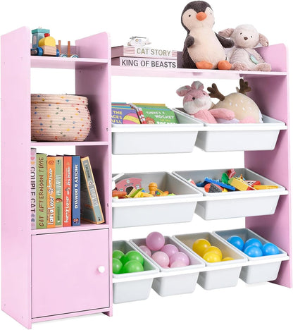 Kids Bookshelf Toy Storage Organizer with Storage Boxes and Open Shelves