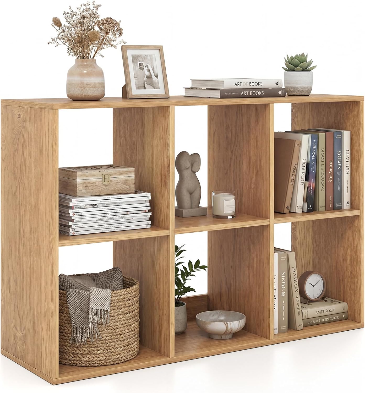 Wooden 6 Cube Bookcase, 3 Tier Open Storage Cabinet with Anti-toppling Device, White