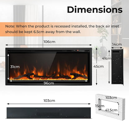Linear Electric Fireplace with Log and Crystal Decor and Remote Contro