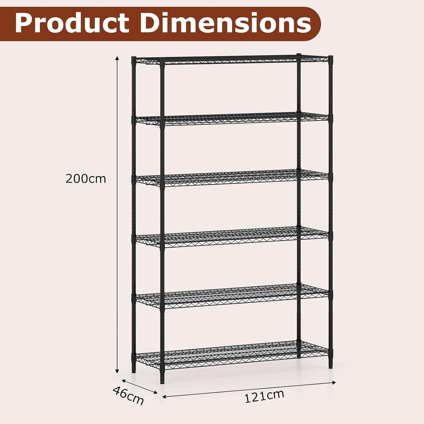 3/4/5/6-Tier Metal Shelving Unit, Adjustable Wire Storage Shelves with V-shaped Shelving Rack