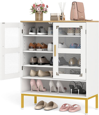 5-Tier Shoe Cabinet with Mesh Doors and Adjustable Shelves